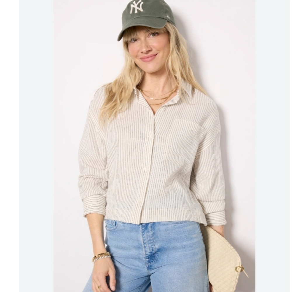 Z Supply Del Mar Striped Shirt In Natural S EUC